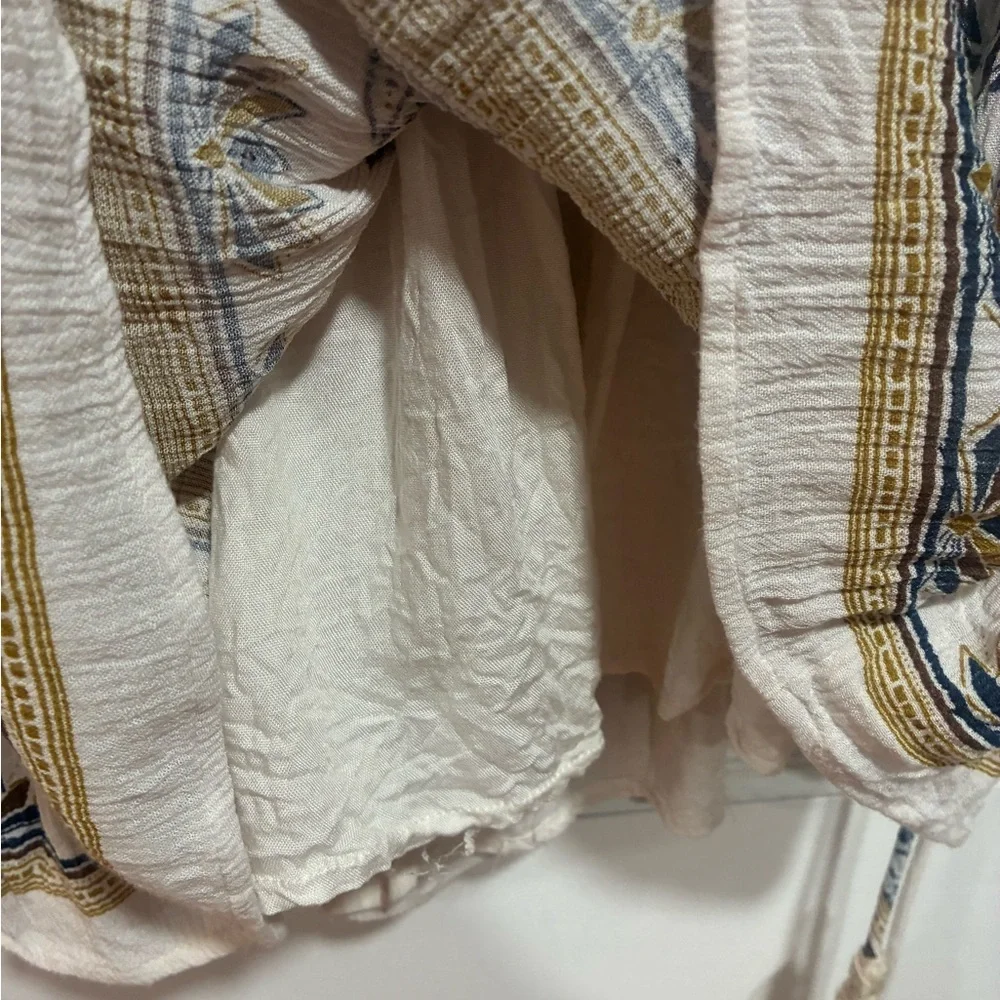 Free People Women Dress Size XS‎ Extra Small Ivory Tan Floral Long Sleeve Tassel
